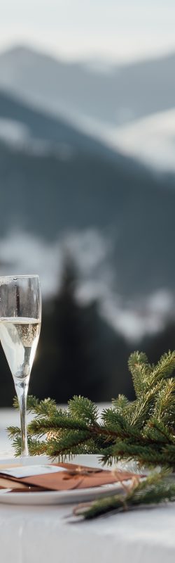 Comely of wedding table with a cake for two in the mountains.Beautiful decorated table with a cake for two against the background of the mountains.